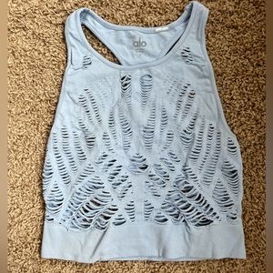 Alo Yoga vixen cutout crop top. Size S Periwinkle blue. Used with signs of wear.